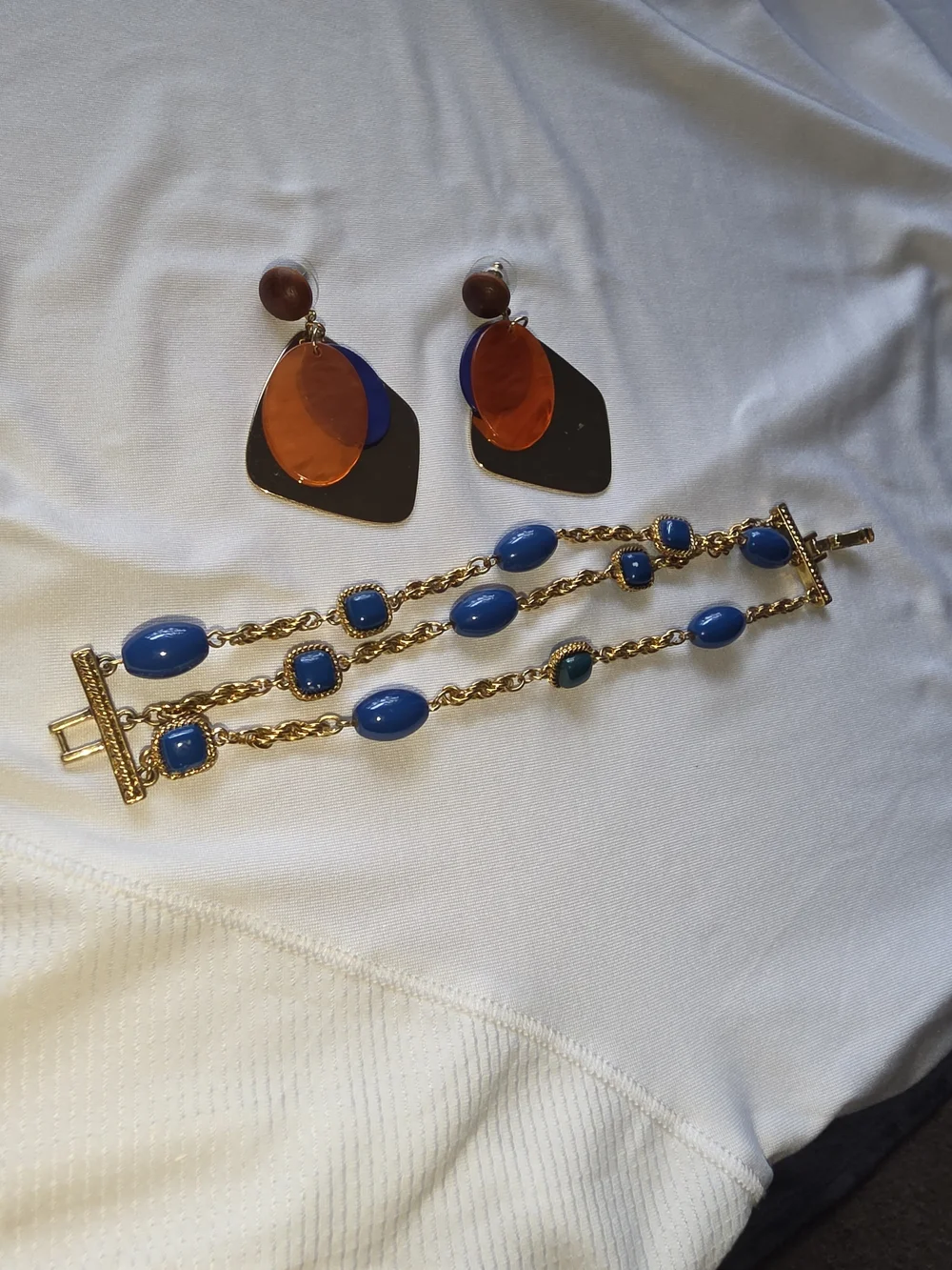 Monet Chain Bracelet with Bright Blue Stones and Earrings Set